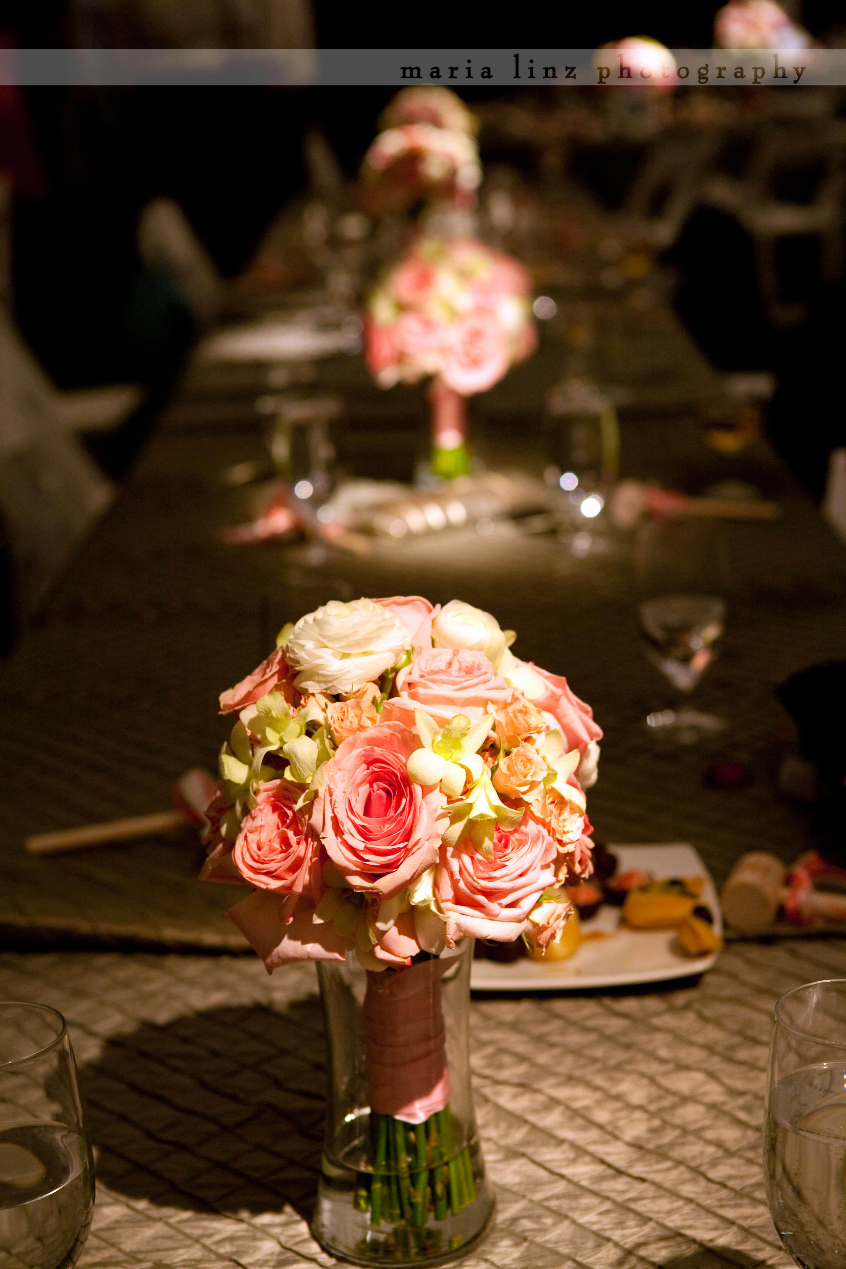 IMG_6033 bridal bouquets on head table at the recepetion